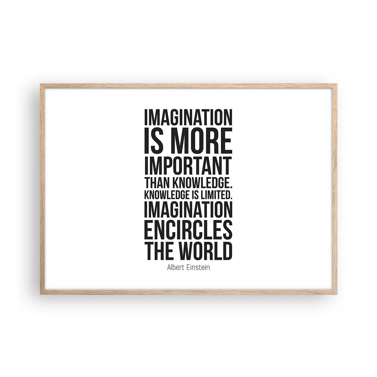 Poster in einem Rahmen aus heller Eiche - Einstein über die Kraft der Vorstellungskraft - 100x70 cm