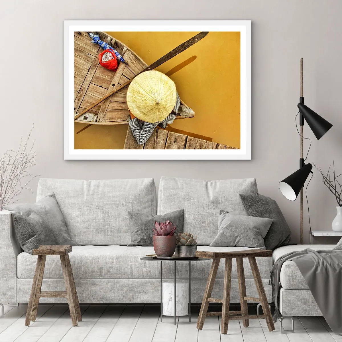 Poster in einem weißen Rahmen - Leben am Gelben Fluss - 70x50 cm