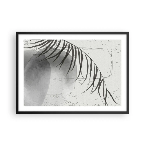 Poster in einem schwarzem Rahmen - Ein zartes Palmblattmotiv auf hellem Untergrund im skandinavischen Stil. - 70x50cm - Subtile Exotik der Natur - Moderne Wanddekoration für Wohnzimmer und Schlafzimmer ARTTOR