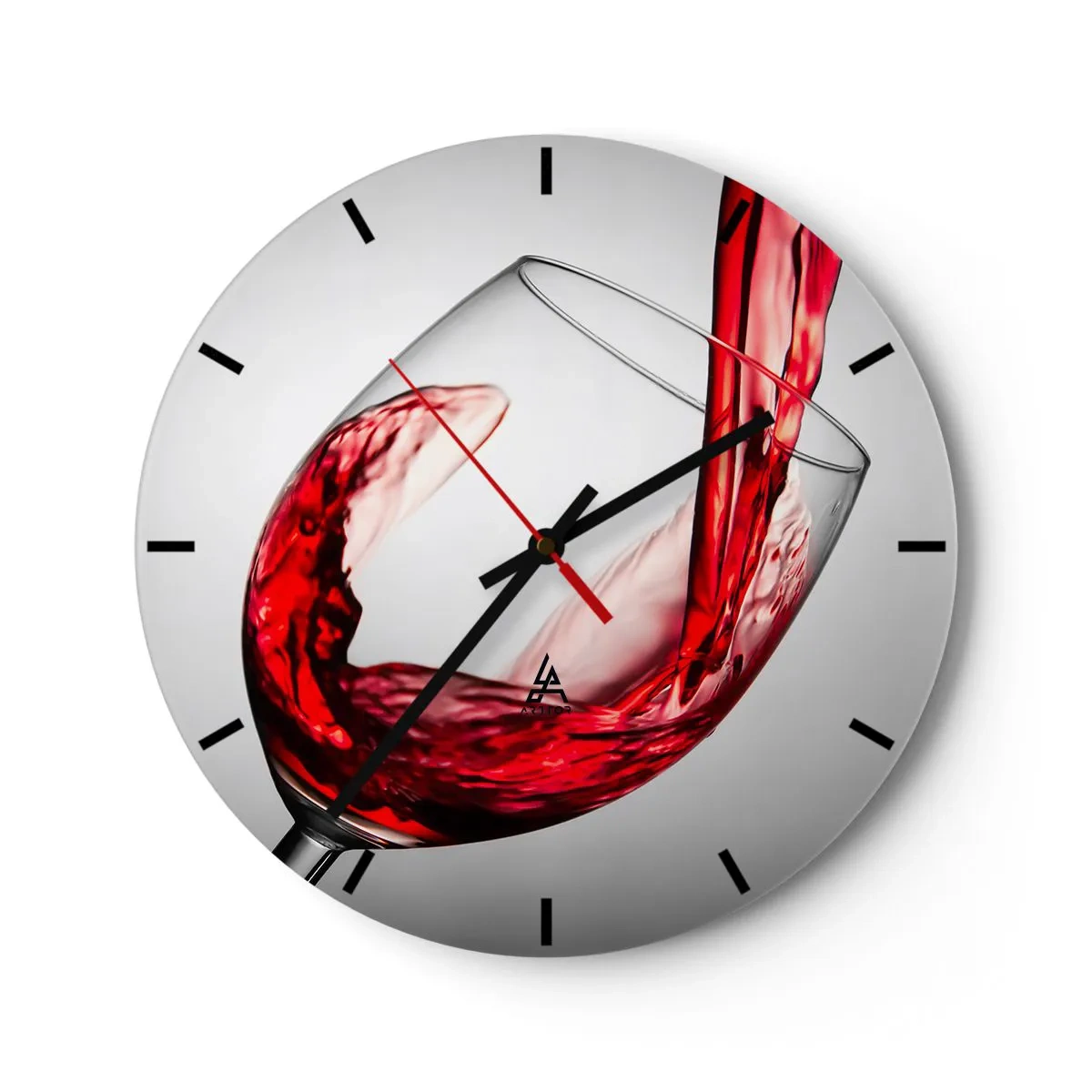 Wanduhr - Glasuhr - Ein Glas Rotwein wird eingeschenkt - 30x30cm - Farbe – Bewegung – Klang - Moderne Wanddekoration für Wohnzimmer, Küche und Schlafzimmer ARTTOR
