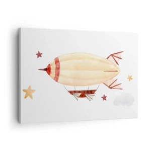 Bild auf Leinwand - Leinwandbild - Ein handbemaltes Luftschiff vor Sternenhimmel - 70x50cm - Luftschiff - Moderne Wanddekoration für Wohnzimmer und Schlafzimmer ARTTOR