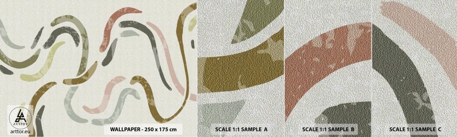 Fototapeten Muster Premium Sand - Fröhlicher Tanz der Abstraktion - Pastell, Minimalistisch, Hell - 100x30 cm