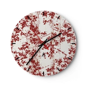 Wanduhr - Glasuhr - Rotes Blumenmuster auf weißem Hintergrund im Vintage-Stil - 30x30cm - Wie alter Perkal - Moderne Wanddekoration für Wohnzimmer, Küche und Schlafzimmer ARTTOR