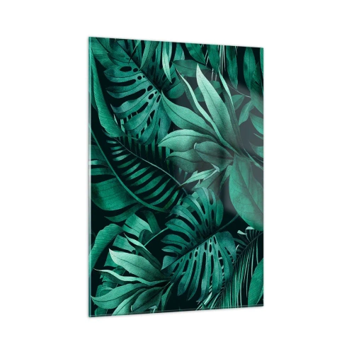 Glasbild - Bild auf glas - Üppig grüne Blätter in einer tropischen Komposition - 50x70cm - Die Tiefe des tropischen Grüns - Moderne Wanddekoration für Wohnzimmer und Schlafzimmer ARTTOR
