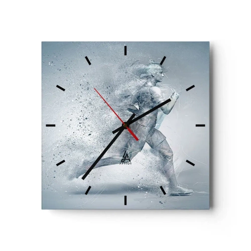 Wanduhr - Glasuhr - Eine dynamische Figur, die in einem abstrakten Stil läuft - 30x30cm - Kristallklare Energie - Moderne Wanddekoration für Wohnzimmer und Schlafzimmer ARTTOR