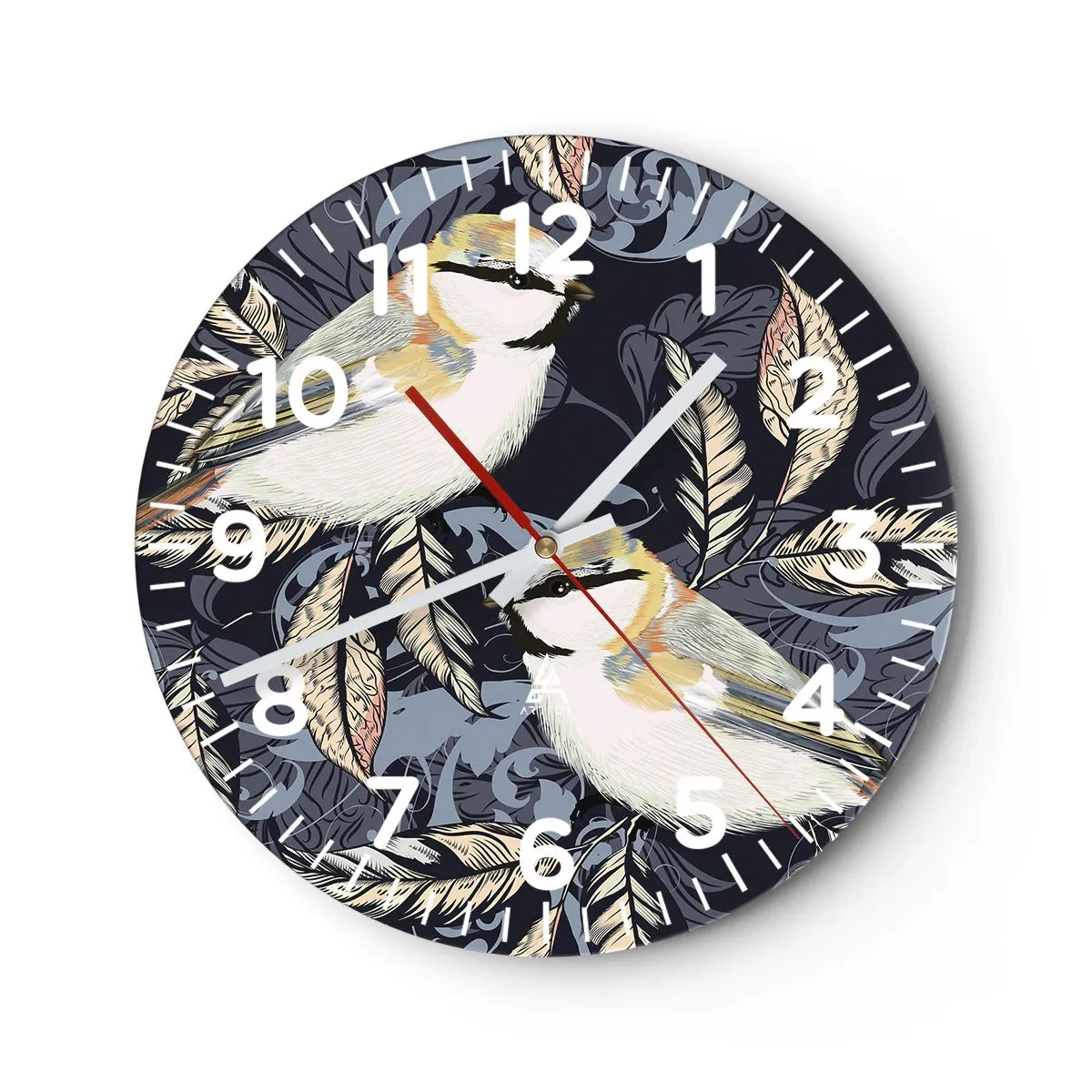 Wanduhr - Glasuhr - Gelb-blauer Triller - 40x40 cm