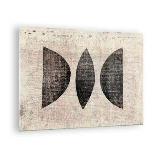 Glasbild - Bild auf glas - Schwarze geometrische Formen auf beigem Hintergrund - 70x50cm - Ethnische Abstraktion - Moderne Wanddekoration für Wohnzimmer und Schlafzimmer ARTTOR