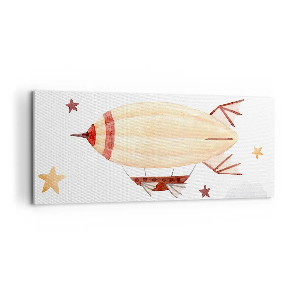 Bild auf Leinwand - Leinwandbild - Ein handbemaltes Luftschiff vor Sternenhimmel - 120x50cm - Luftschiff - Moderne Wanddekoration für Wohnzimmer und Schlafzimmer ARTTOR