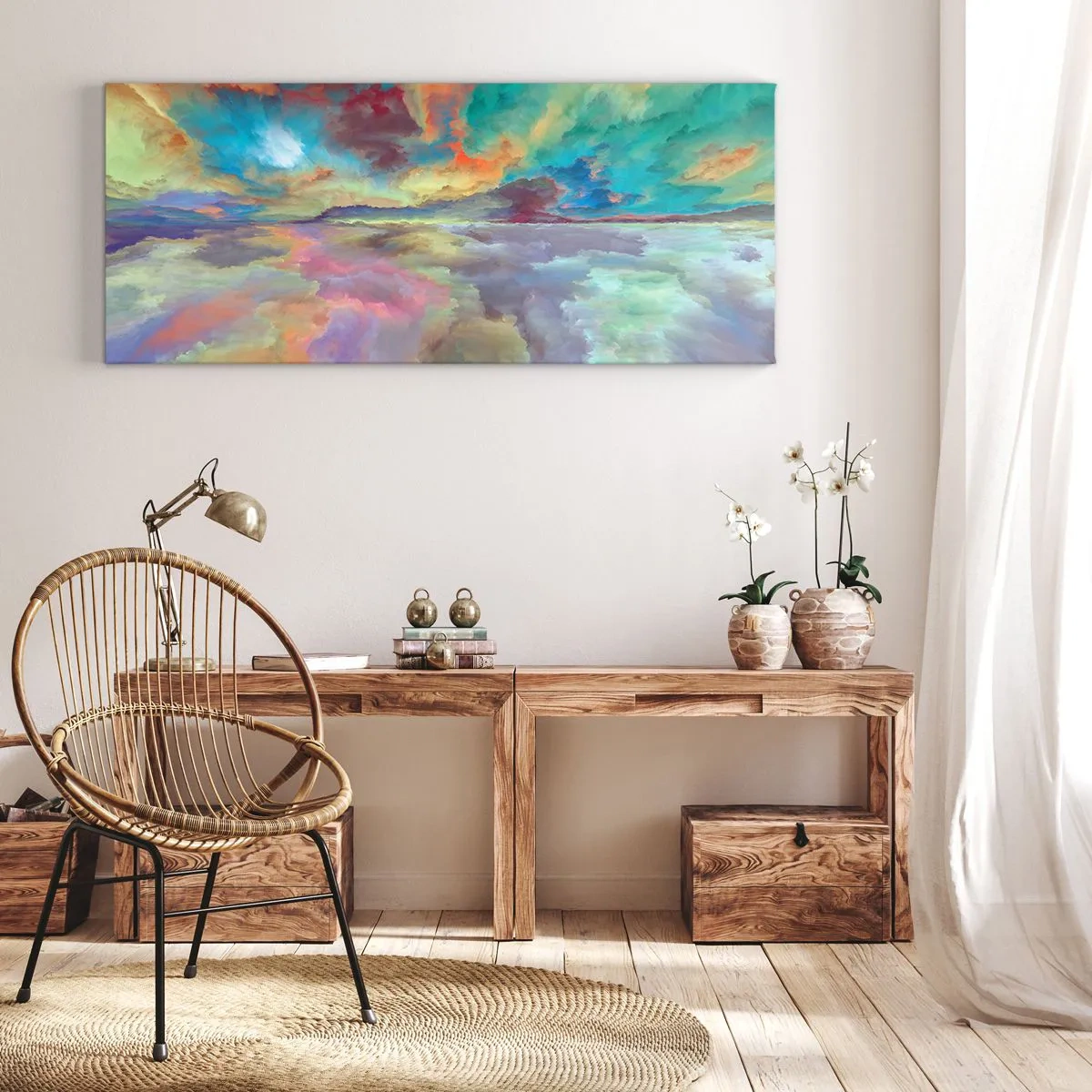Bild auf Leinwand - Leinwandbild - Bunte Wolkenlandschaft im abstrakten Stil - 160x50cm - Zwei Himmel - Moderne Wanddekoration für Wohnzimmer und Schlafzimmer ARTTOR