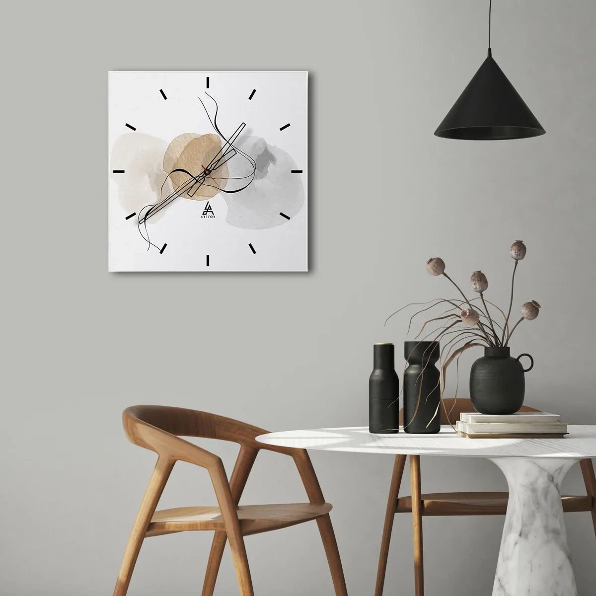 Wanduhr - Glasuhr - Minimalistische Abstraktion in Beige- und Grautönen - 30x30cm - Luftperlen - Moderne Wanddekoration für Wohnzimmer und Schlafzimmer ARTTOR