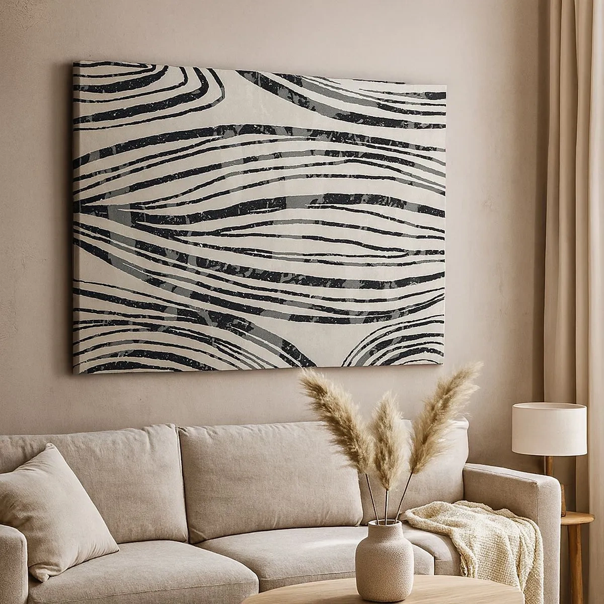 Bild auf Leinwand - Leinwandbild - Abstrakte Wellen in Schwarz-Weiß-Tönen - 70x50cm - Linienpool - Moderne Wanddekoration für Wohnzimmer und Schlafzimmer ARTTOR
