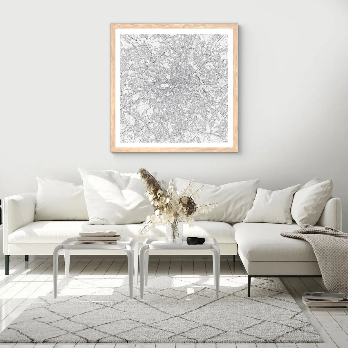 Poster in einem Rahmen aus heller Eiche - Karte des Labyrinths von London - 60x60 cm