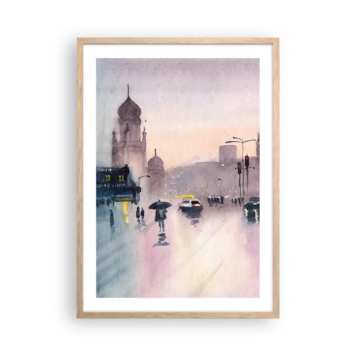 Poster in einem Rahmen aus heller Eiche - Im regnerischen Dunst - 50x70 cm