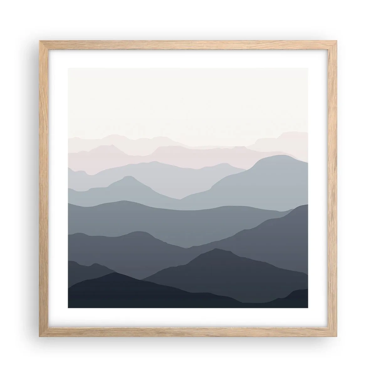 Poster in einem Rahmen aus heller Eiche - Wellen der Berge - 50x50 cm