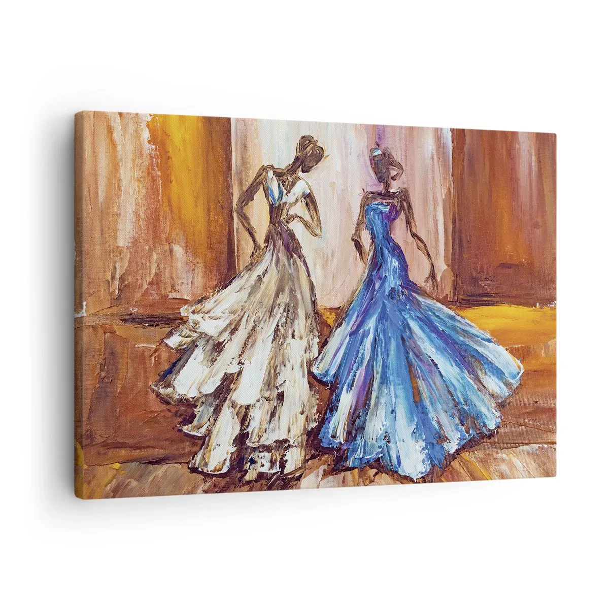 Bild auf Leinwand - Leinwandbild - Figuren in Abendkleidern im künstlerischen Stil - 70x50cm - Ein dankbares Duo - Moderne Wanddekoration für Wohnzimmer und Schlafzimmer ARTTOR