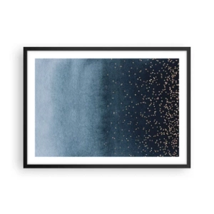 Poster in einem schwarzem Rahmen - Blaue Farbverläufe mit dezenten Goldakzenten - 70x50cm - Komposition - blaue Phasen - Moderne Wanddekoration für Wohnzimmer und Schlafzimmer ARTTOR