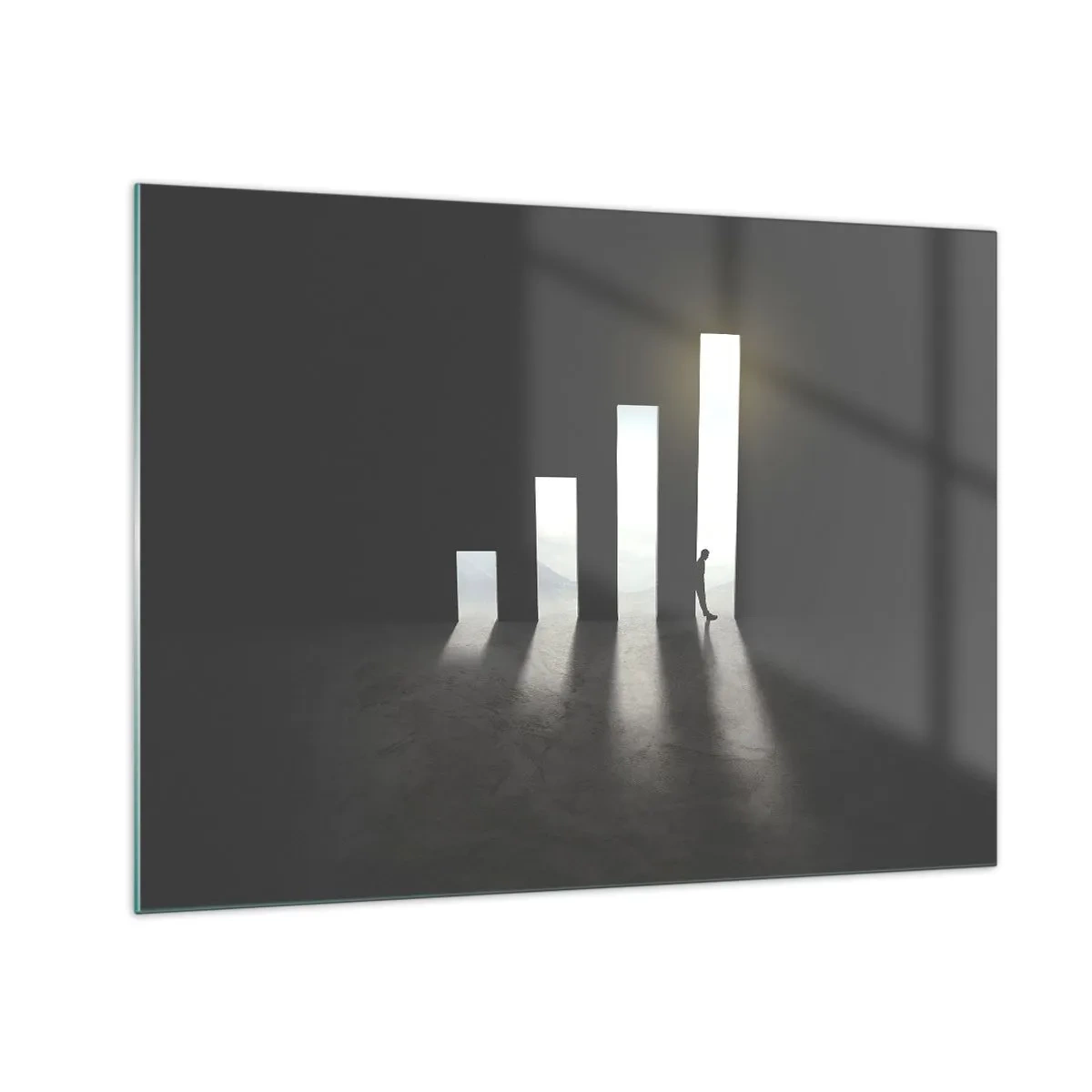 Glasbild - Bild auf glas - Der Mensch im Licht des Wachstums symbolisiert Entwicklung - 70x50cm - Erfolg –