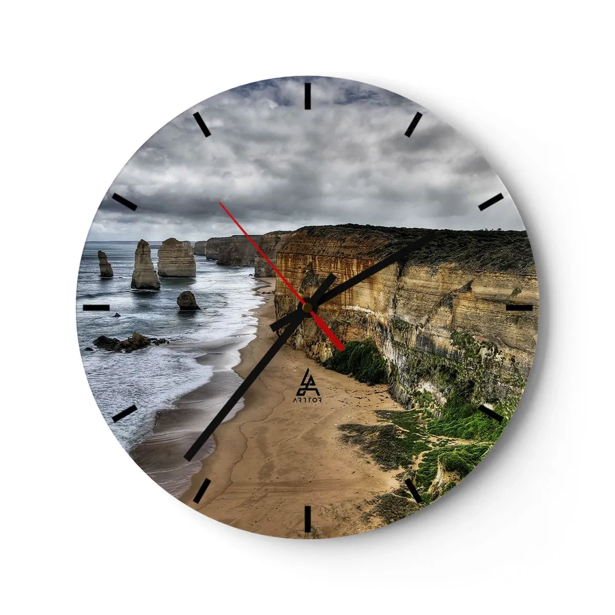 Wanduhr - Glasuhr - Küste mit Klippen und Strand - 30x30cm - Rohe Schönheit - Moderne Wanddekoration für Wohnzimmer, Küche und Schlafzimmer ARTTOR