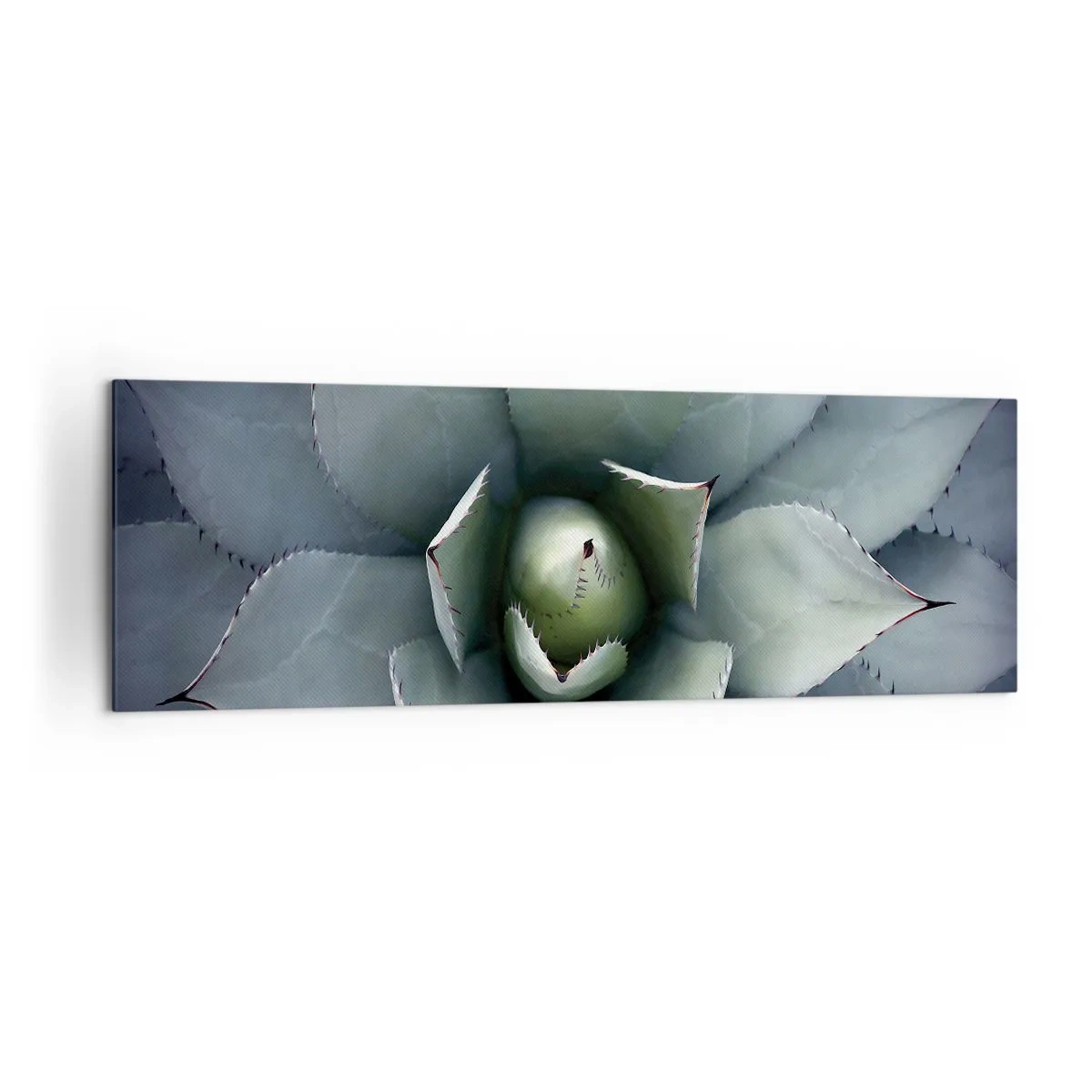 Bild auf Leinwand - Leinwandbild - Nahaufnahme einer Agavenrosette in zarten Grüntönen - 160x50cm - Es lockt an und warnt - Moderne Wanddekoration für Wohnzimmer und Schlafzimmer ARTTOR