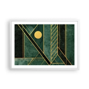 Poster in einem weißen Rahmen - Dynamik von Gold und Azurblau - 70x50 cm