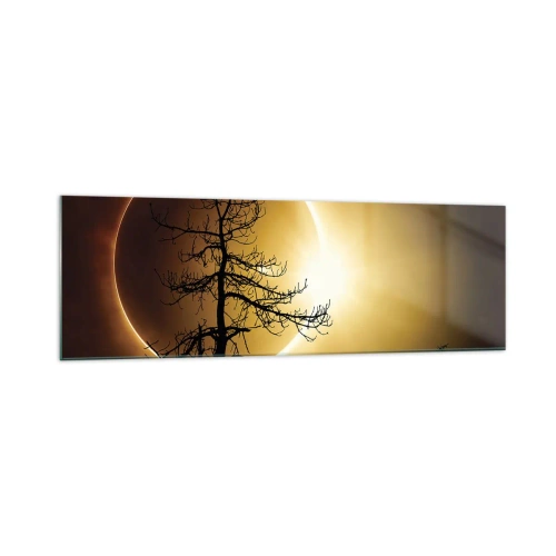 Glasbild - Bild auf glas - Sonnenfinsternis mit einer Baumsilhouette im Vordergrund - 160x50cm - Totale Finsternis - Moderne Wanddekoration für Wohnzimmer und Schlafzimmer ARTTOR