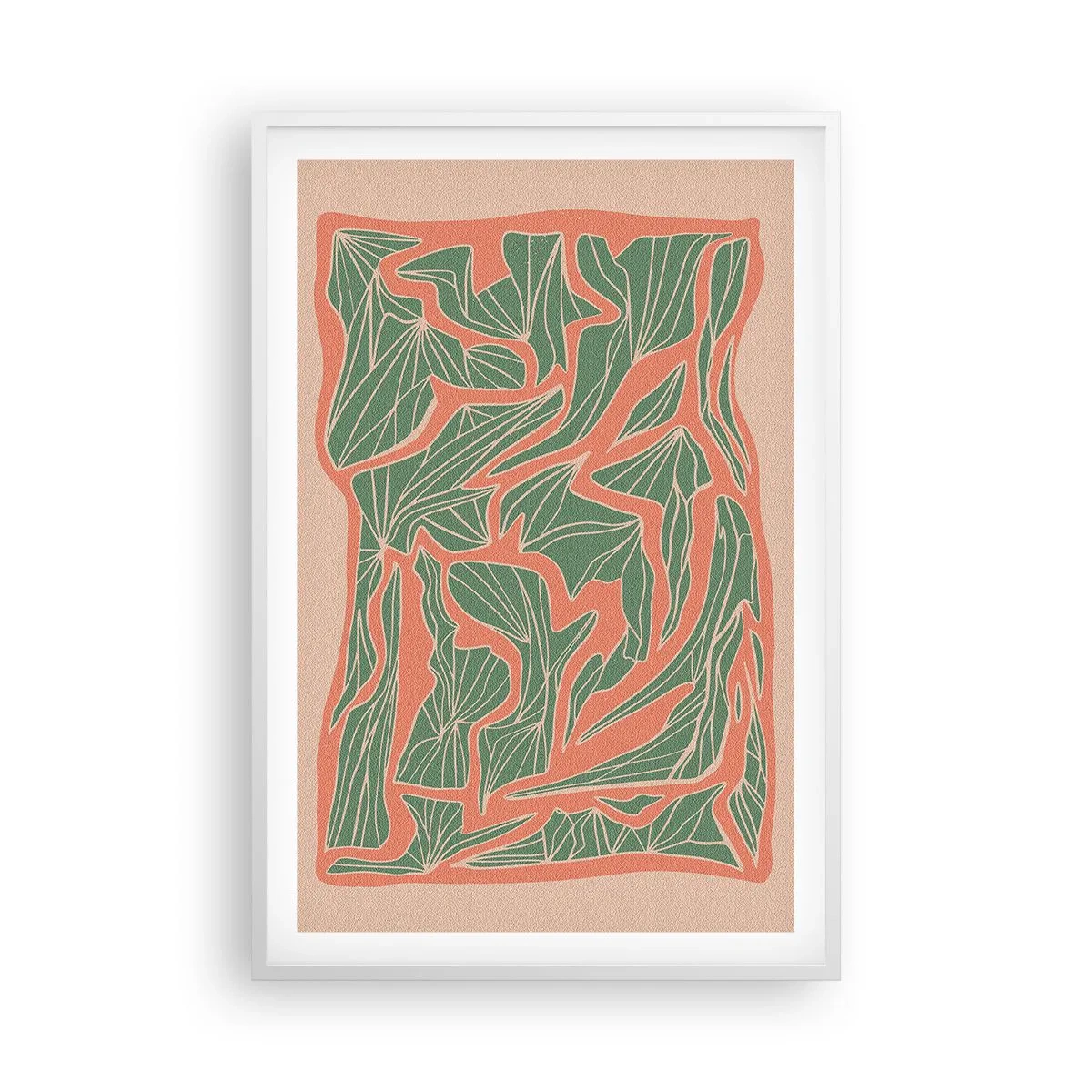 Poster in einem weißen Rahmen - Kampf zwischen Korallen und Grün - 61x91 cm