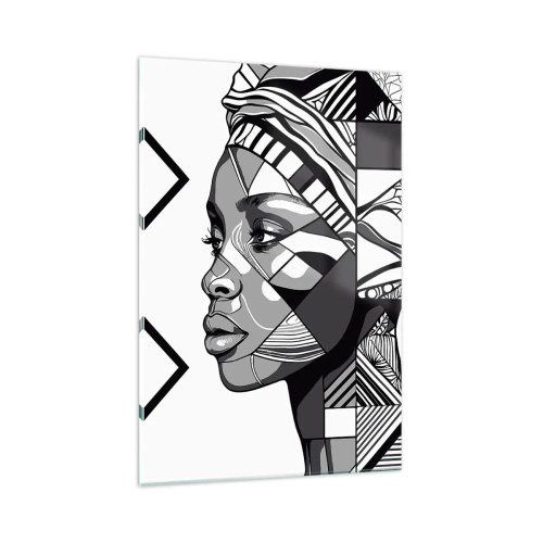 Glasbild - Bild auf glas - Schwarz-Weiß-Porträt einer Frau im Ethno-Stil - 70x100cm - Ethnisches Porträt - Moderne Wanddekoration für Wohnzimmer und Schlafzimmer ARTTOR