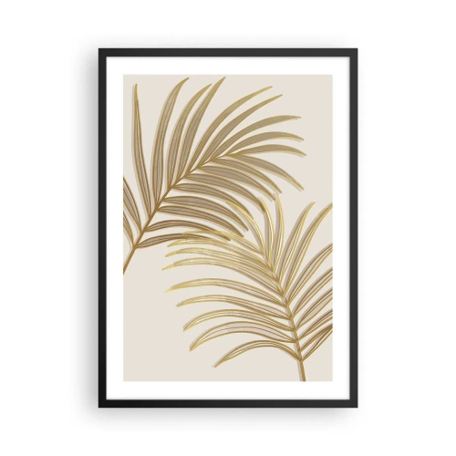Poster in einem schwarzem Rahmen - Goldene Palmblätter im minimalistischen Stil auf hellem Hintergrund - 50x70cm - Goldene Palme! - Moderne Wanddekoration für Wohnzimmer und Schlafzimmer ARTTOR