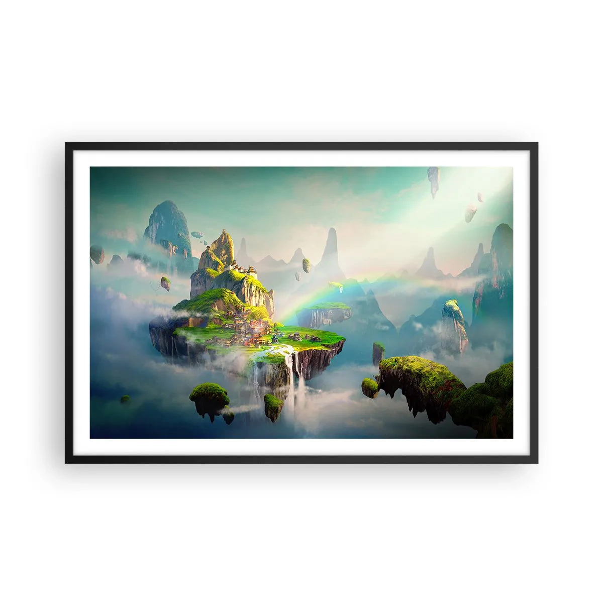 Poster in einem schwarzem Rahmen - Mitten am Himmel - glückliche Inseln - 91x61 cm