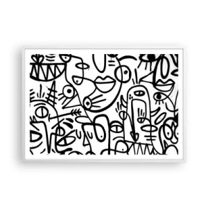 Poster in einem weißen Rahmen - Gesichter und Luftspiegelungen - 100x70 cm