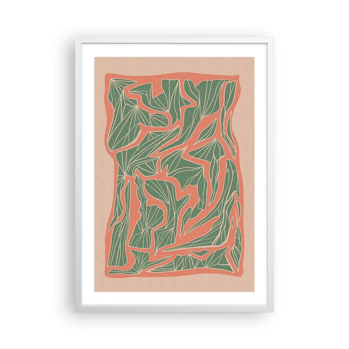 Poster in einem weißen Rahmen - Kampf zwischen Korallen und Grün - 50x70 cm