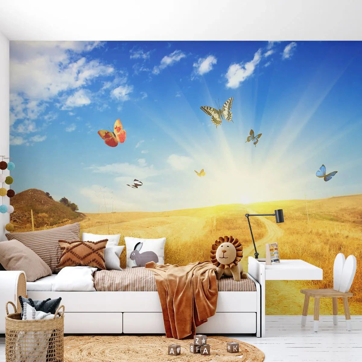 Fototapete Premium Sand - Und wie kann man den Sommer nicht lieben? - Landschaft, Schmetterlinge, Natur - 300x210 cm