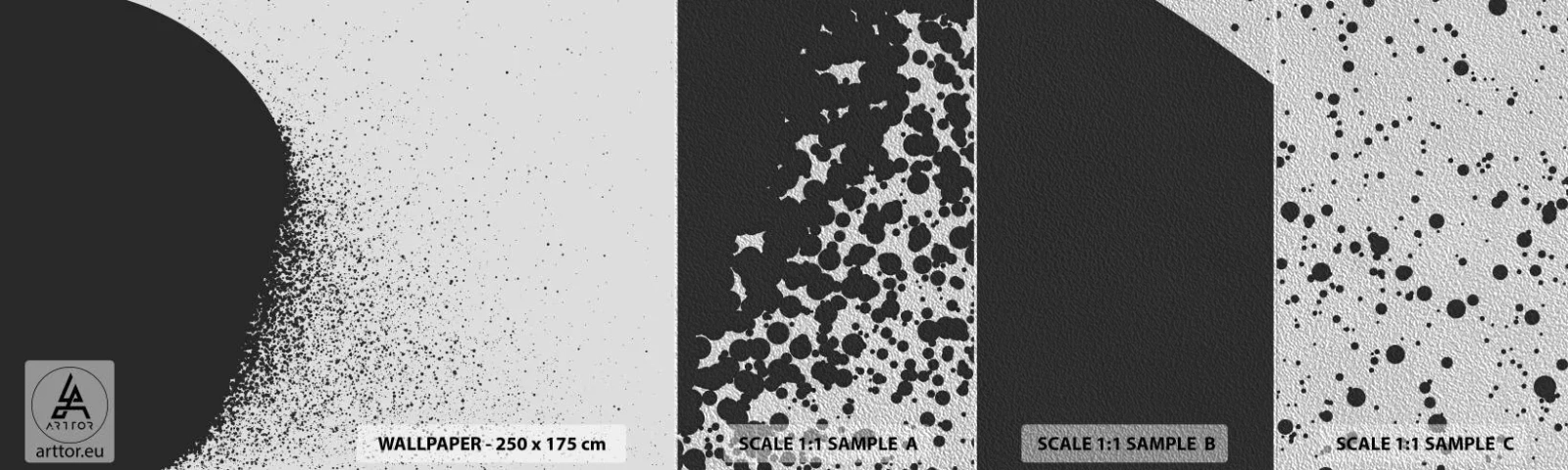Fototapeten Muster Premium Sand - Bewegung von Molekülen - Abstraktion, Schwarz und weiß, Grafik - 100x30 cm