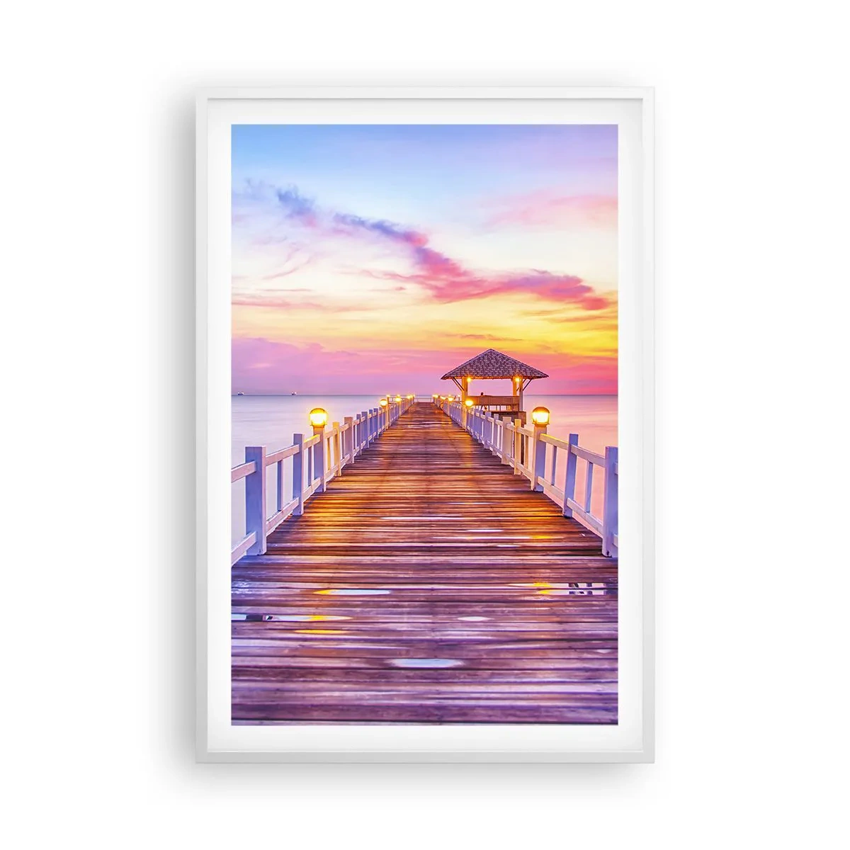 Poster in einem weißen Rahmen - Die lila-goldene Stille des Abends - 61x91 cm