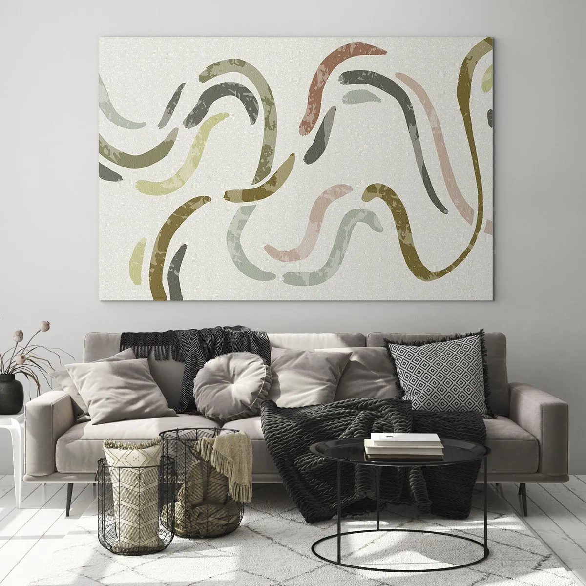 Glasbild - Bild auf glas - Wellenförmige bunte Formen auf hellem Hintergrund - 120x80cm - Fröhlicher Tanz der Abstraktion - Moderne Wanddekoration für Wohnzimmer und Schlafzimmer ARTTOR