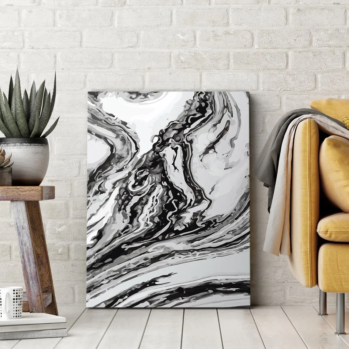 Bild auf Leinwand - Leinwandbild - Abstraktes Marmormuster in Schwarz und Weiß - 70x100cm - Am Anfang war Chaos - Moderne Wanddekoration für Wohnzimmer und Schlafzimmer ARTTOR