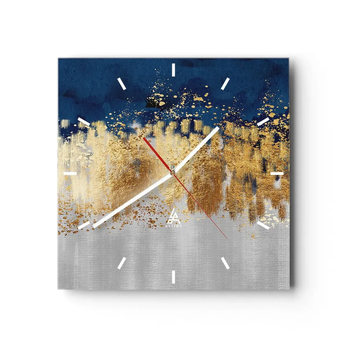 Wanduhr - Glasuhr - Eine abstrakte Komposition in Gold- und Marineblautönen. - 30x30cm - Moderne Komposition mit Glanz - Moderne Wanddekoration für Wohnzimmer und Schlafzimmer ARTTOR