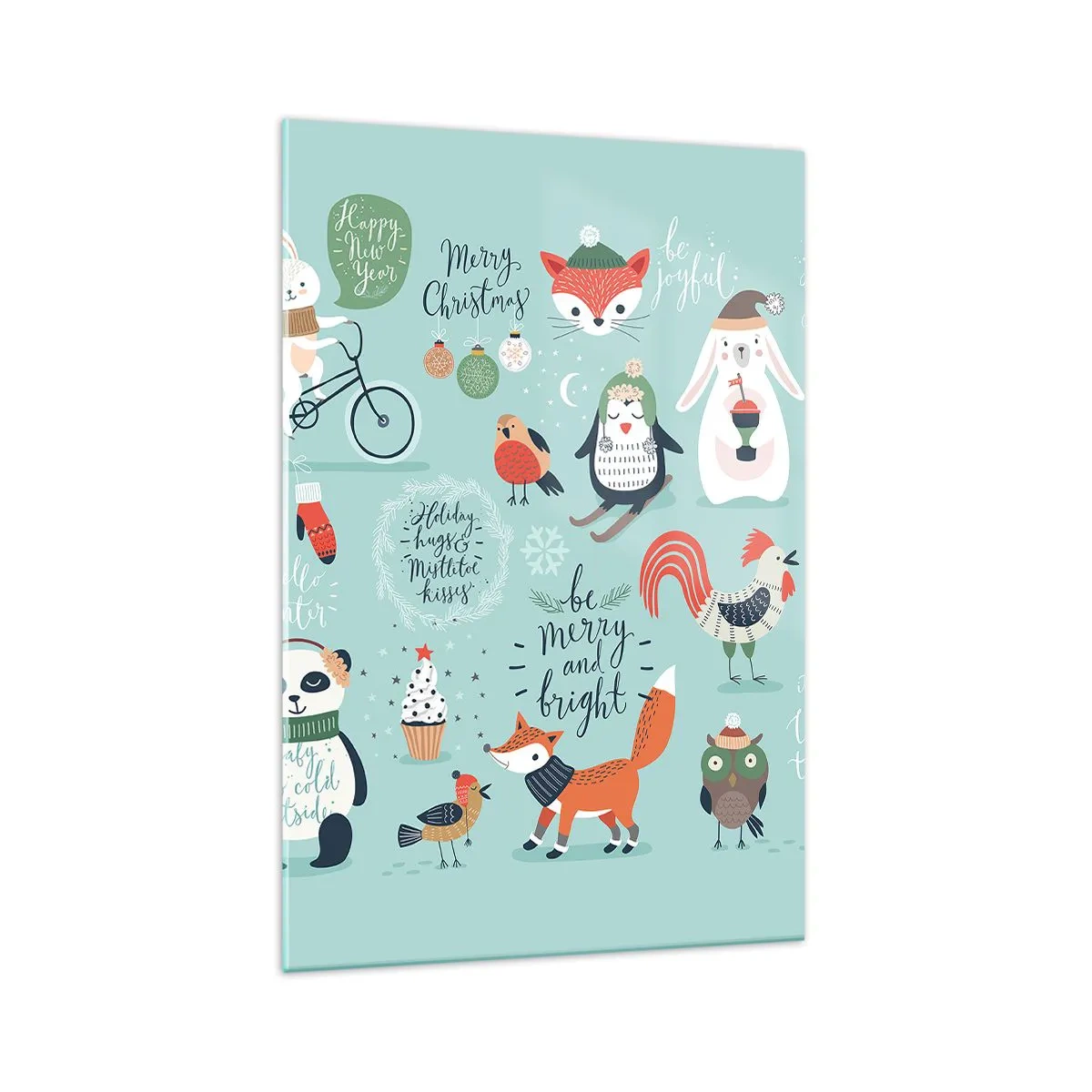 Glasbild - Bild auf glas - Weihnachtsillustration von Tieren in winterlicher Atmosphäre - 70x100cm - Möge es immer Weihnachten sein! - Moderne Wanddekoration für Wohnzimmer und Schlafzimmer ARTTOR