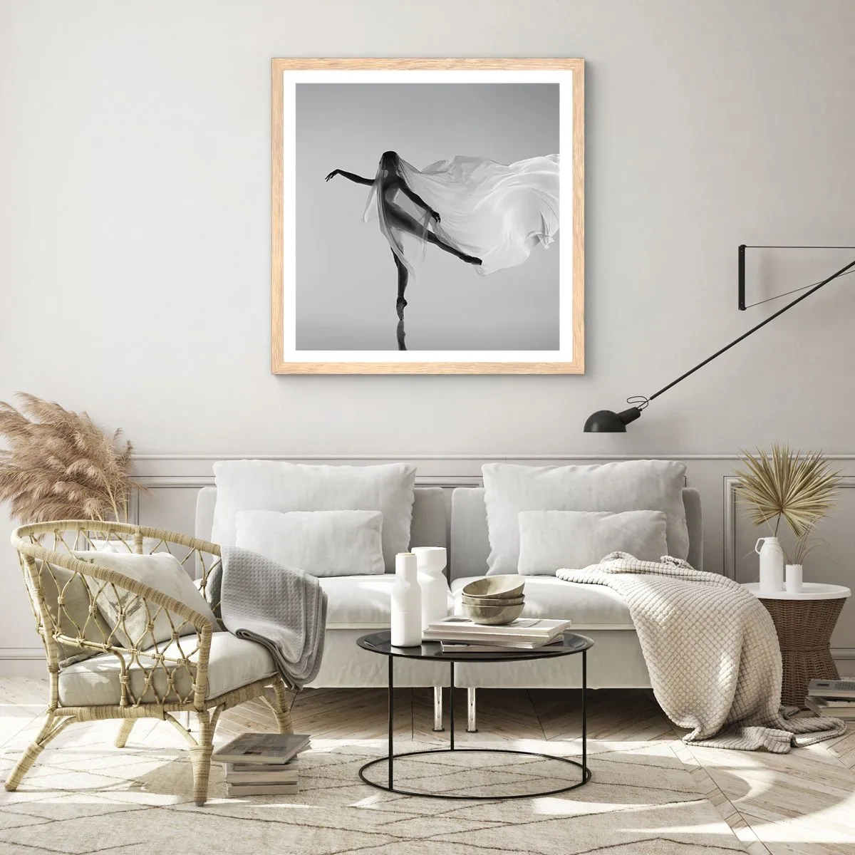 Poster in einem Rahmen aus heller Eiche - Leichtigkeit und Anmut - 30x30 cm