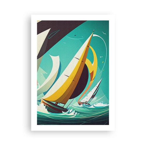Poster - Abstrakte Segelregatta auf stürmischer See - 50x70cm - Viel Glück mit den Elementen - Moderne Wanddekoration für Wohnzimmer und Schlafzimmer ARTTOR