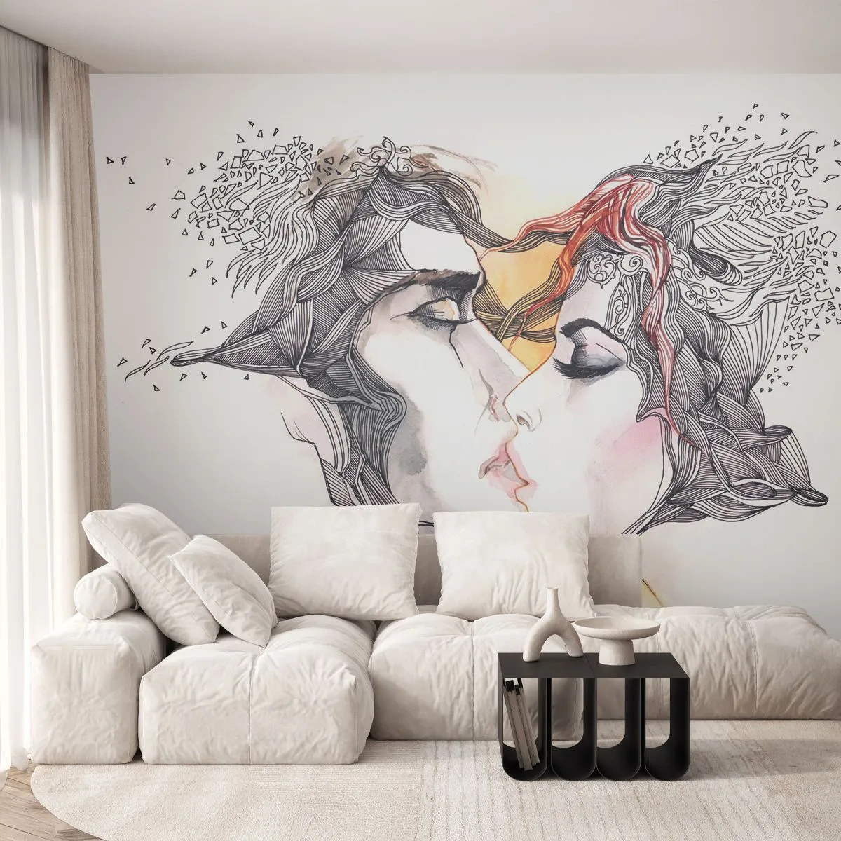 Fototapete Standard Eco - Die Welt existiert nicht - Abstraktion, Liebespaar, Kuss - 350x256 cm