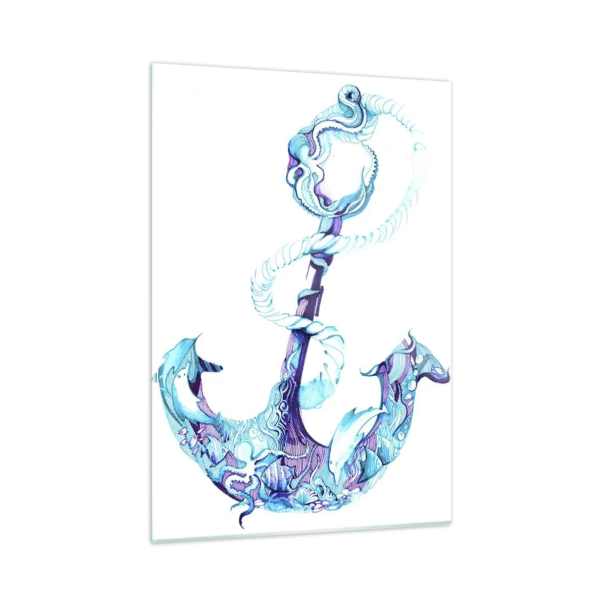 Glasbild - Bild auf glas - Anker mit nautischen Motiven im künstlerischen Stil - 50x70cm - Der Vertraute der Geheimnisse des Meeres - Moderne Wanddekoration für Wohnzimmer und Schlafzimmer ARTTOR