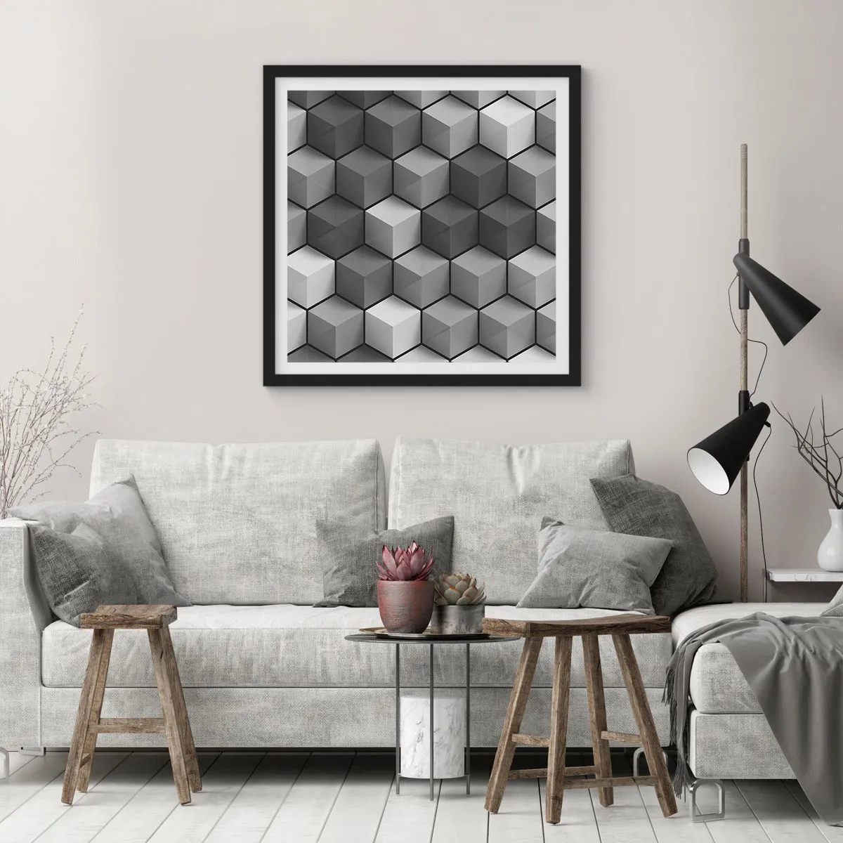 Poster in einem schwarzem Rahmen - Kubistisches Puzzle - 60x60 cm