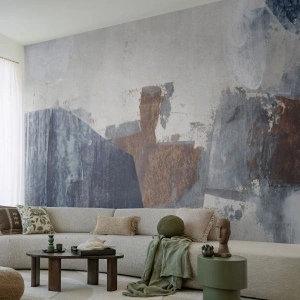Fototapete Premium Sand - Geometrische Abstraktion in Blau- und Brauntönen - 100x70cm - Blaue und braune Formen - Moderne Wanddekoration für Wohnzimmer und Schlafzimmer ARTTOR