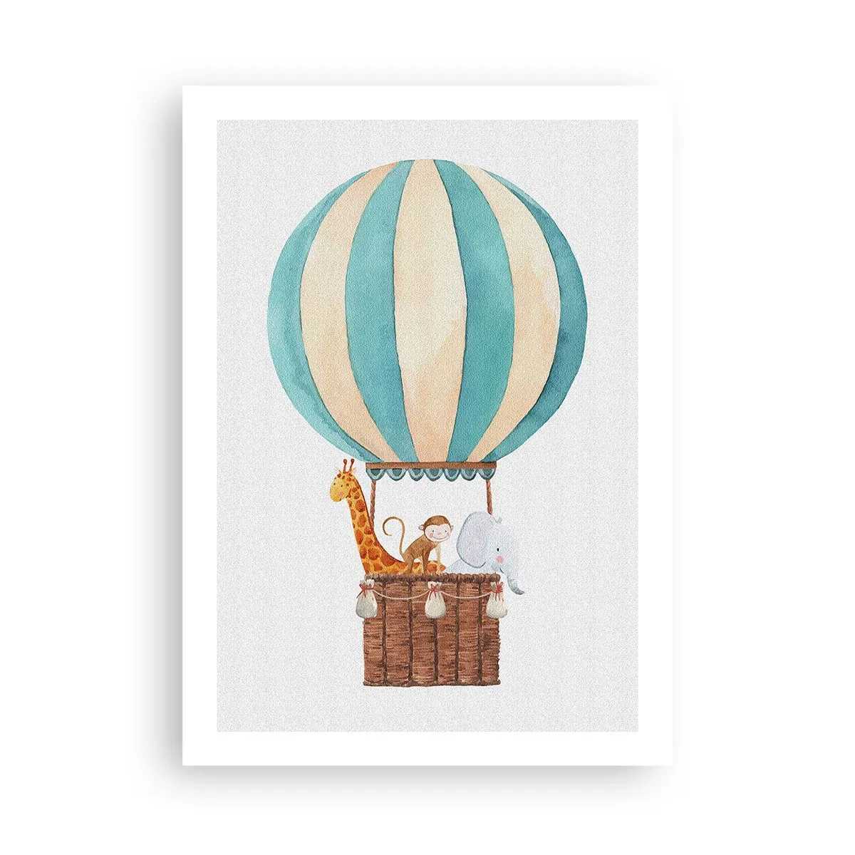 Poster - Aquarell-Illustration eines Heißluftballons mit niedlichen Tieren - 50x70cm - Fantastische Reise - Moderne Wanddekoration für Wohnzimmer und Schlafzimmer ARTTOR