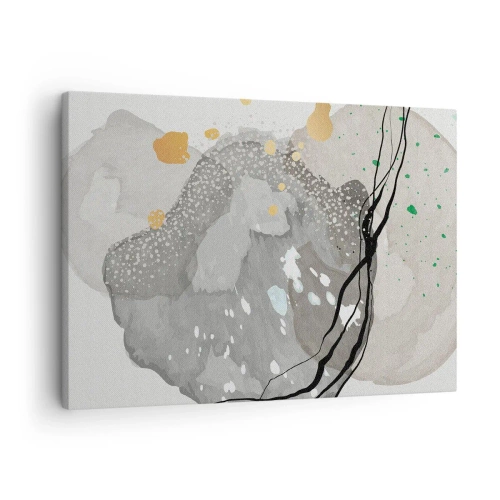 Bild auf Leinwand - Leinwandbild - Organische Formen in Grautönen mit Akzenten in Schwarz und Gold - 70x50cm - Organische Komposition - Moderne Wanddekoration für Wohnzimmer und Schlafzimmer ARTTOR
