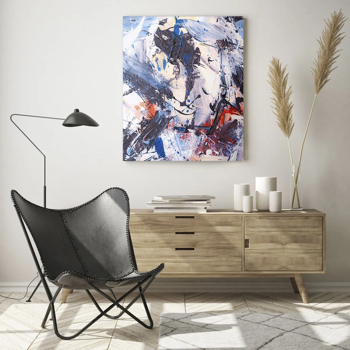 Glasbild - Bild auf glas - Abstrakte Malerei in intensiven Farben - 50x70cm - Verrückter Tanz der Abstraktion - Moderne Wanddekoration für Wohnzimmer und Schlafzimmer ARTTOR