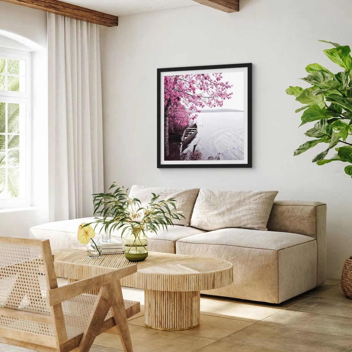 Poster in einem schwarzem Rahmen - In rosa Stille - 40x40 cm