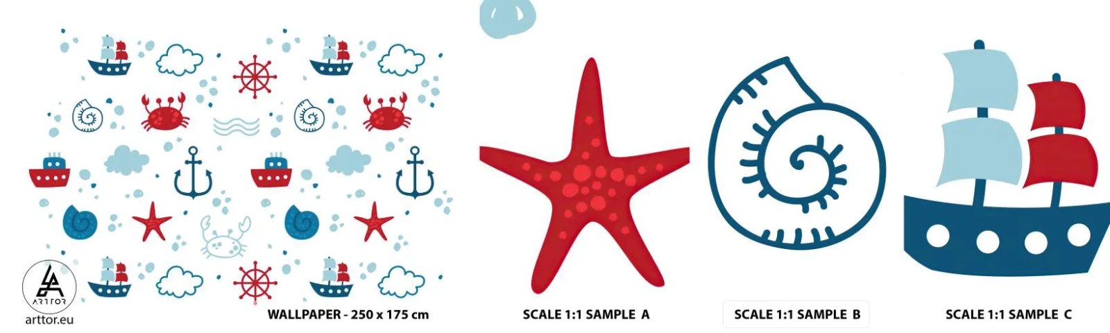 Fototapetenmuster Standard Eco - Märchen vom Meer - Segeln, Nautisch, Anker - 100x30 cm