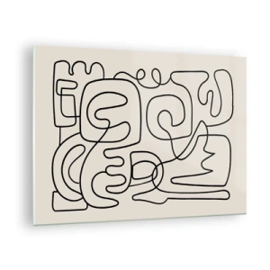 Glasbild - Bild auf glas - Schwarze abstrakte Linien bilden ein komplexes Muster auf Beige - 70x50cm - Folge der Spur - Moderne Wanddekoration für Wohnzimmer und Schlafzimmer ARTTOR